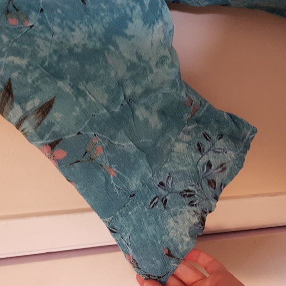 Papa Vancouver boho  floral blue wide neck flowy blouse - Picture 2 of 6